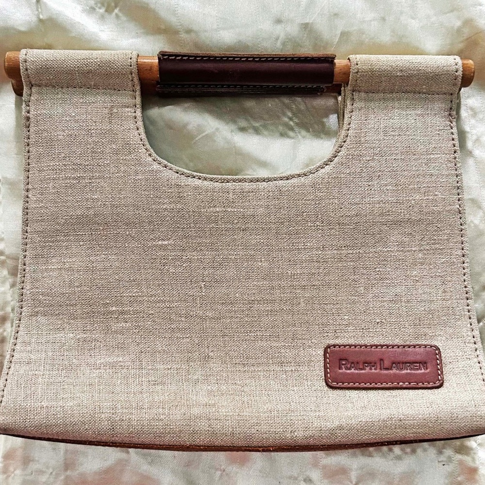 HANDBAG RALPH LAUREN, LEATHER & LINEN, 43 YEAR OLD VINTAGE COLLECTOR'S ITEM,